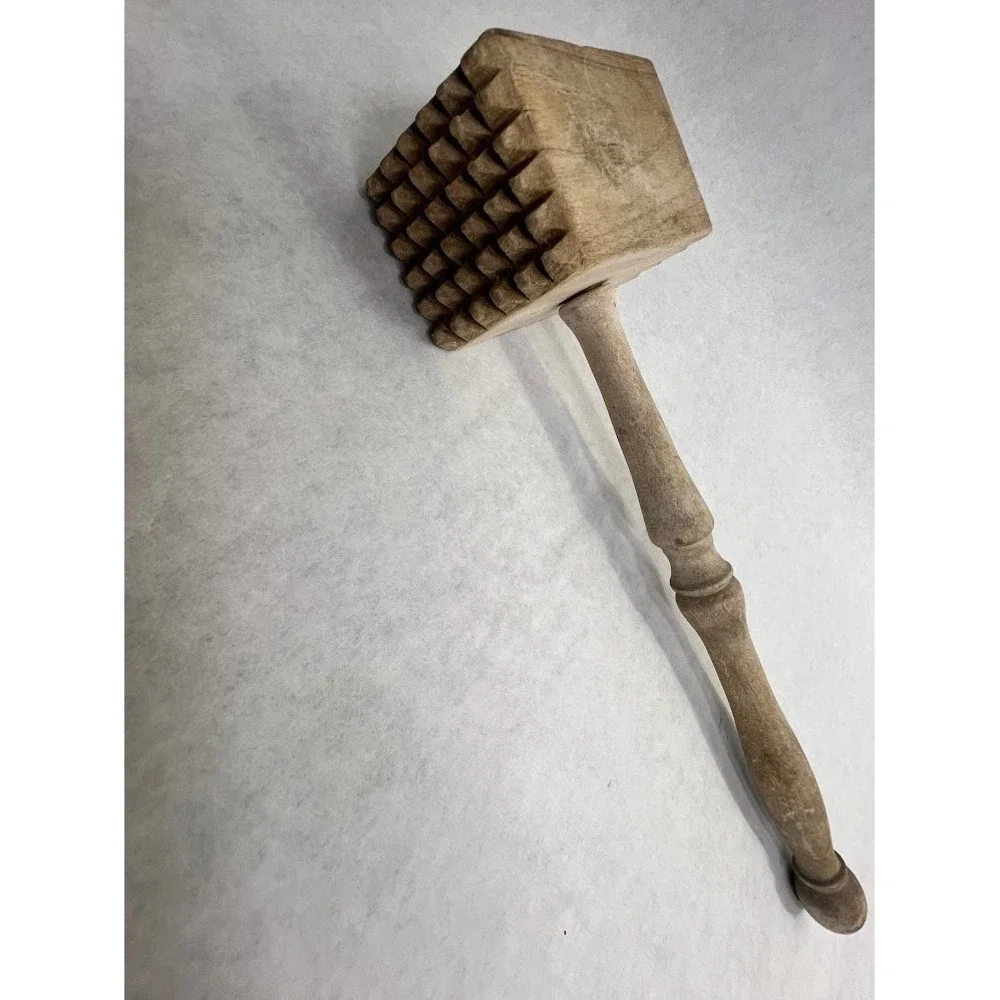 Vintage Wooden Meat Tenderizer Mallet Primitive Farmhouse Kitchen Tool 12 Inch